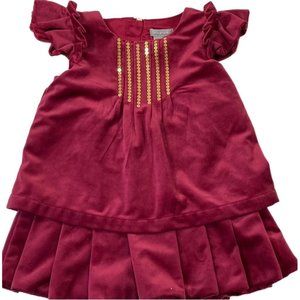 Tahari Girls A-Line Holiday Party Dress Maroon Velvety Knee Length Sequin 3T